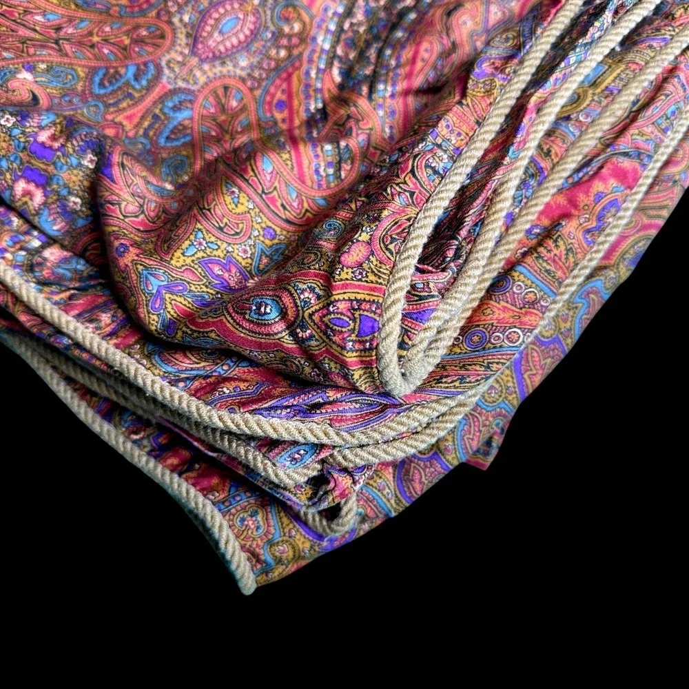 Vintage Ralph Lauren Paisley Duvet Cover Multi Color Boho Rope Trim